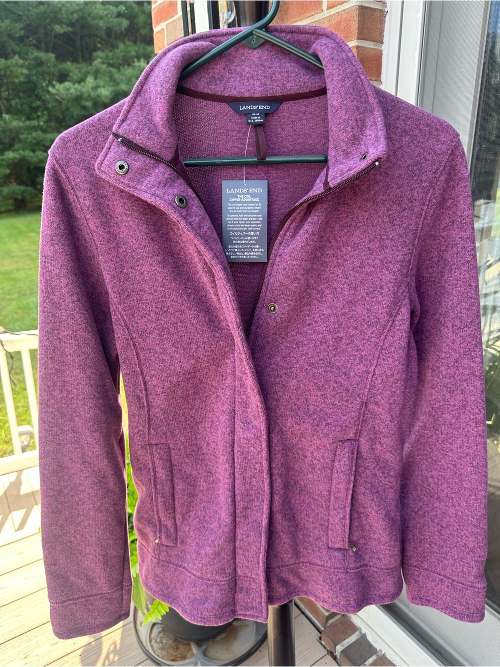 Lands' End Women's Heathered Purple Zip-Front Fleece Jacket